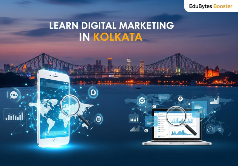 Digital marketing training concept with city skyline of Kolkata
