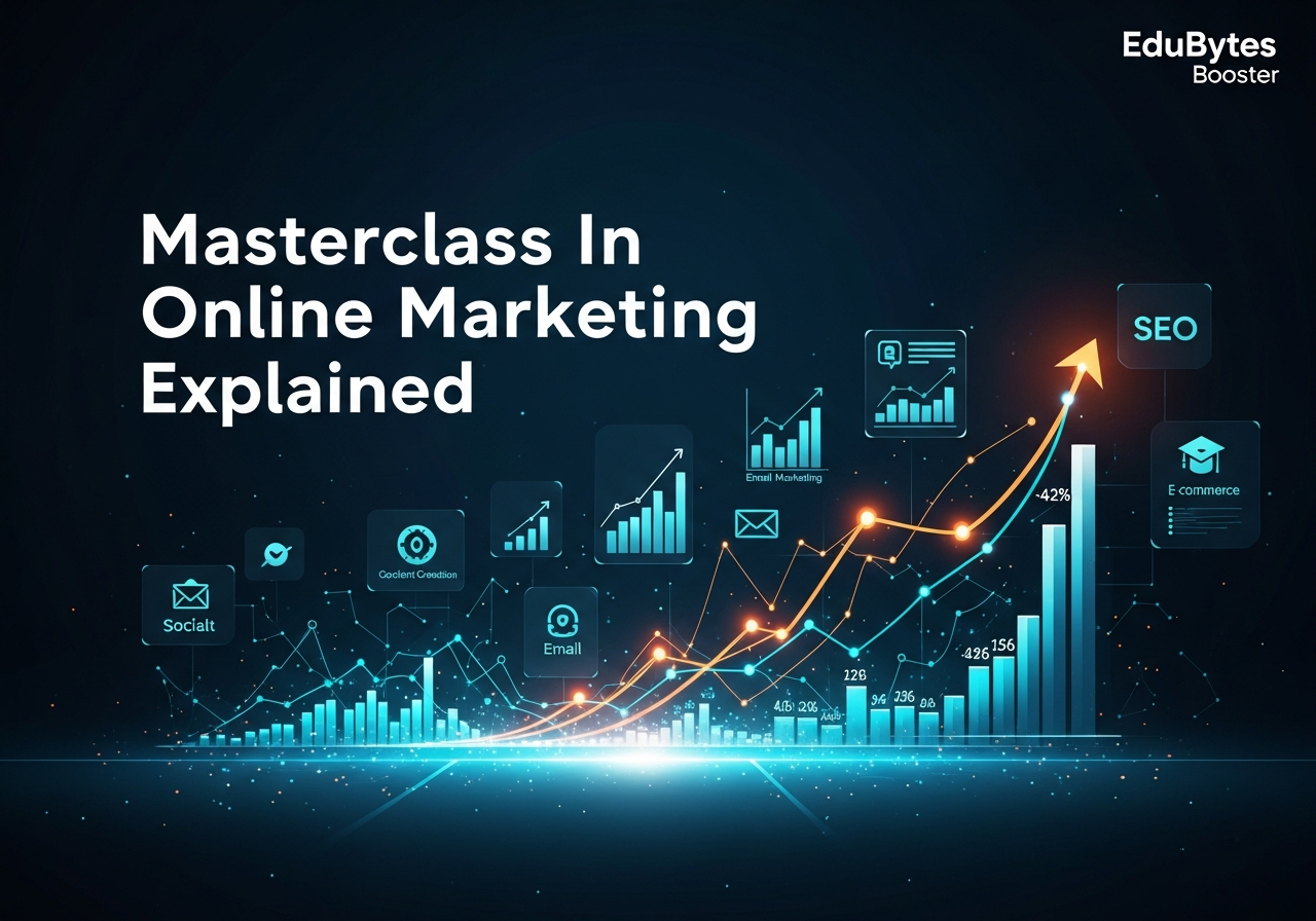 Digital marketing masterclass concept with analytics and growth charts
