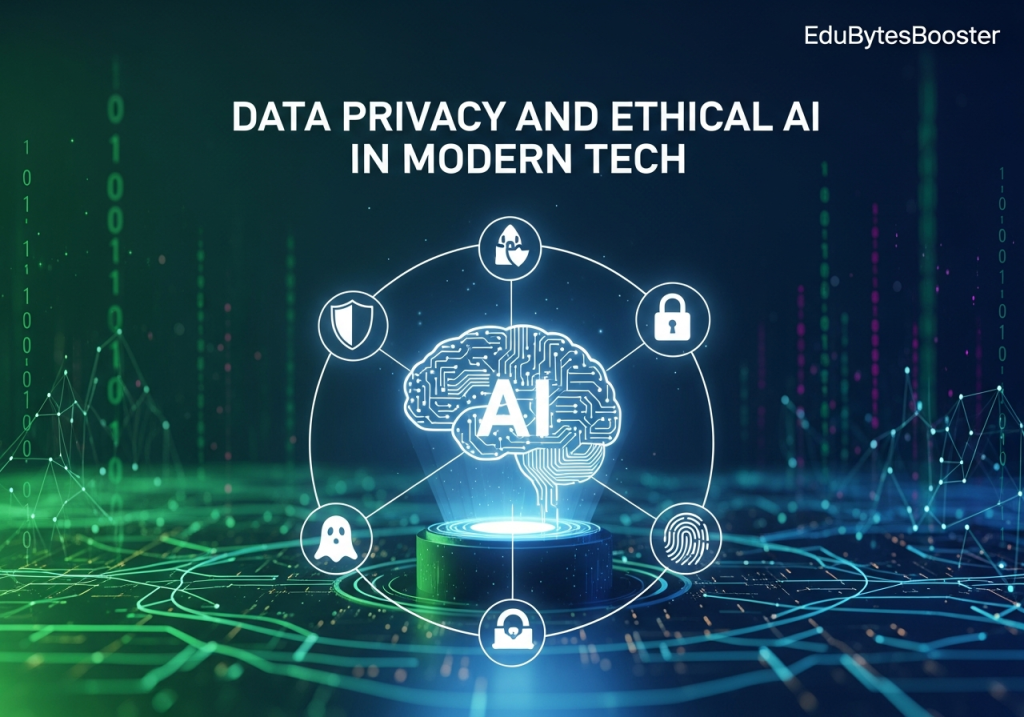 Ethical AI concept with data protection and digital privacy icons