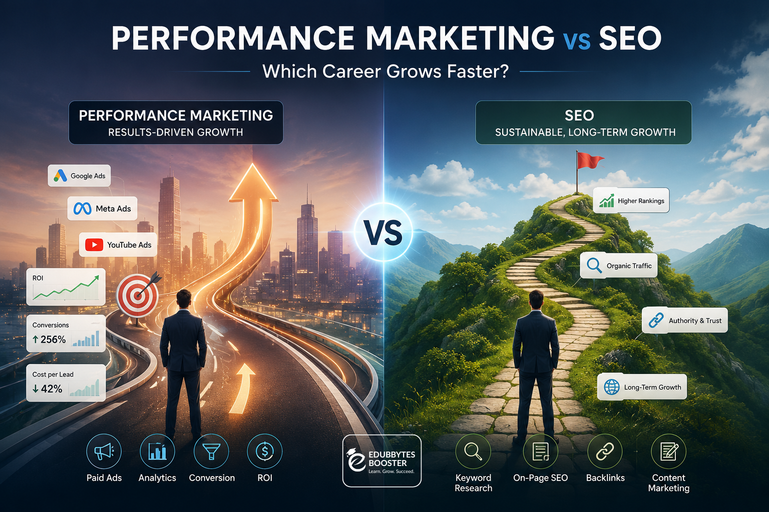 Performance marketing and SEO career paths compared for faster results, long-term growth, skills, demand and career opportunities Performance marketing and SEO career paths compared for faster results, long-term growth, skills, demand and career opportunities