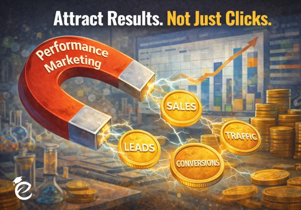 illustration of performance marketing attracting leads and conversions like a magnet